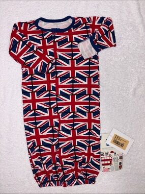 Kickee Pants Red & Blue Union Jack convertible Gown unisex 3/6m nwt